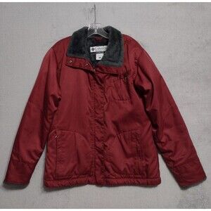 COLUMBIA Women’s Coat Size M Burgundy Red Fur Trim Barn Utility Chore - READ